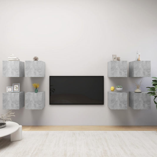 Nástěnné TV skříňky 8 ks betonově šedé 30,5 x 30 x 30 cm