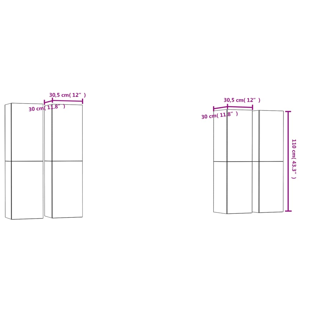 TV skříňky 4 ks betonově šedé 30,5x30x110 cm kompozitní dřevo