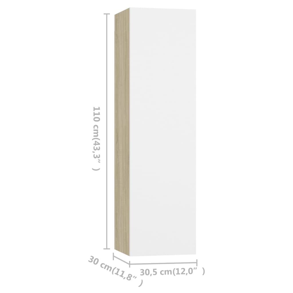 TV skříňky 4 ks bílé a dub sonoma 30,5x30x110 cm dřevotříska