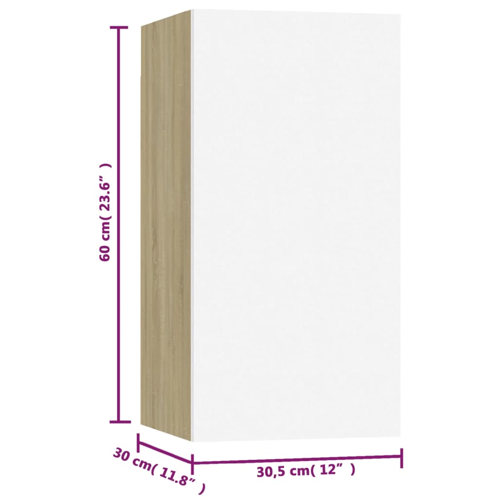 TV skříňky 7 ks bílé a dub sonoma 30,5 x 30 x 60 cm dřevotříska