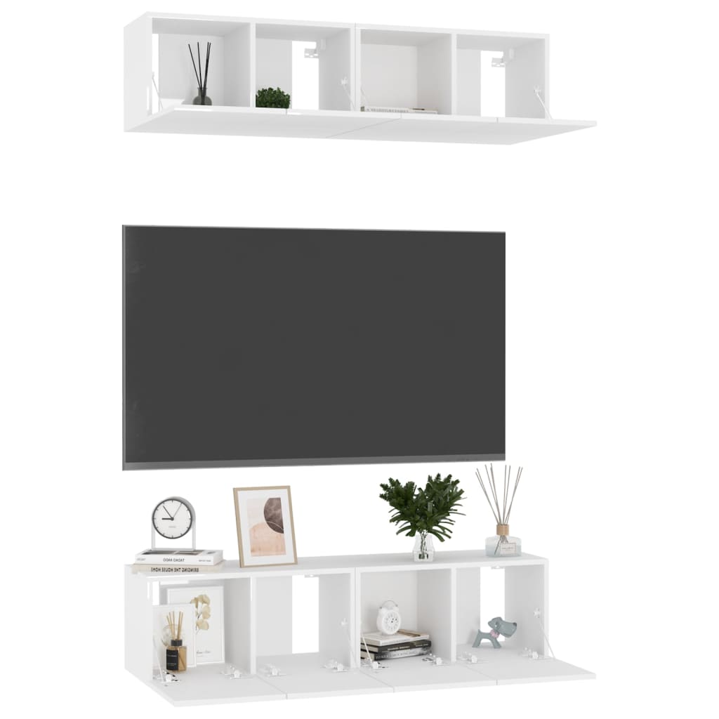 TV skříňky 4 ks bílé s vysokým leskem 60x30x30 cm dřevotříska