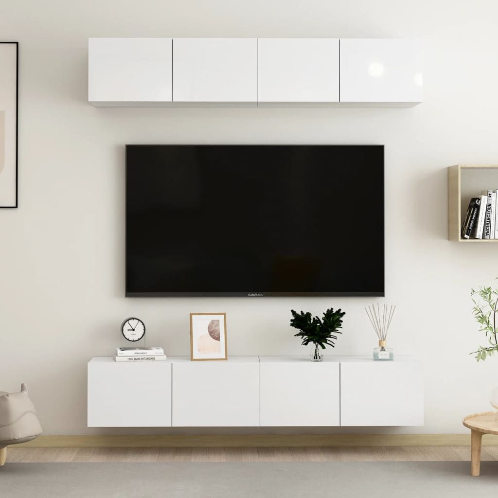 TV skříňky 4 ks bílé vysoký lesk 80x30x30 cm kompozitní dřevo