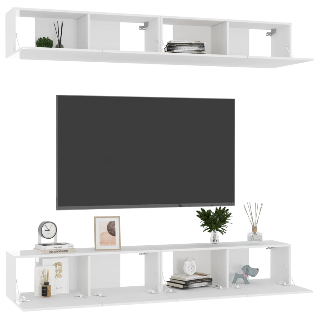 TV skříňky 4 ks bílé vysoký lesk 100x30x30 cm kompozitní dřevo