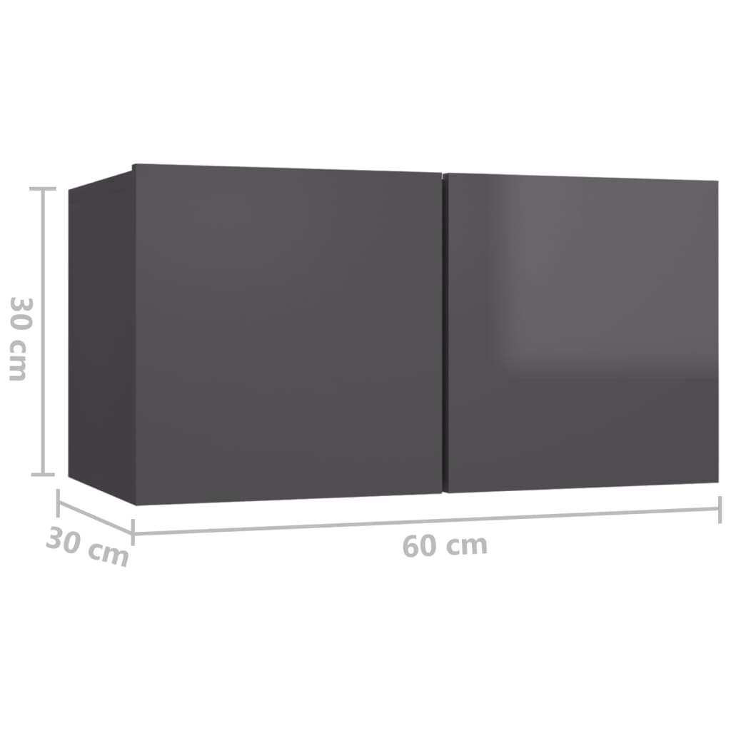 TV skříňky 4 ks šedé s vysokým leskem 60x30x30 cm dřevotříska