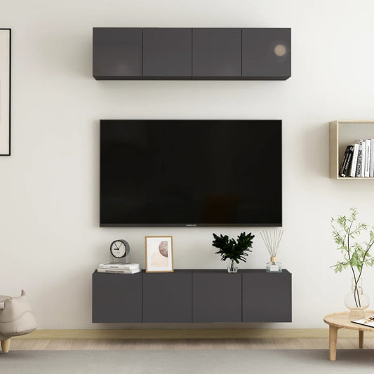 TV skříňky 4 ks šedé s vysokým leskem 60x30x30 cm dřevotříska