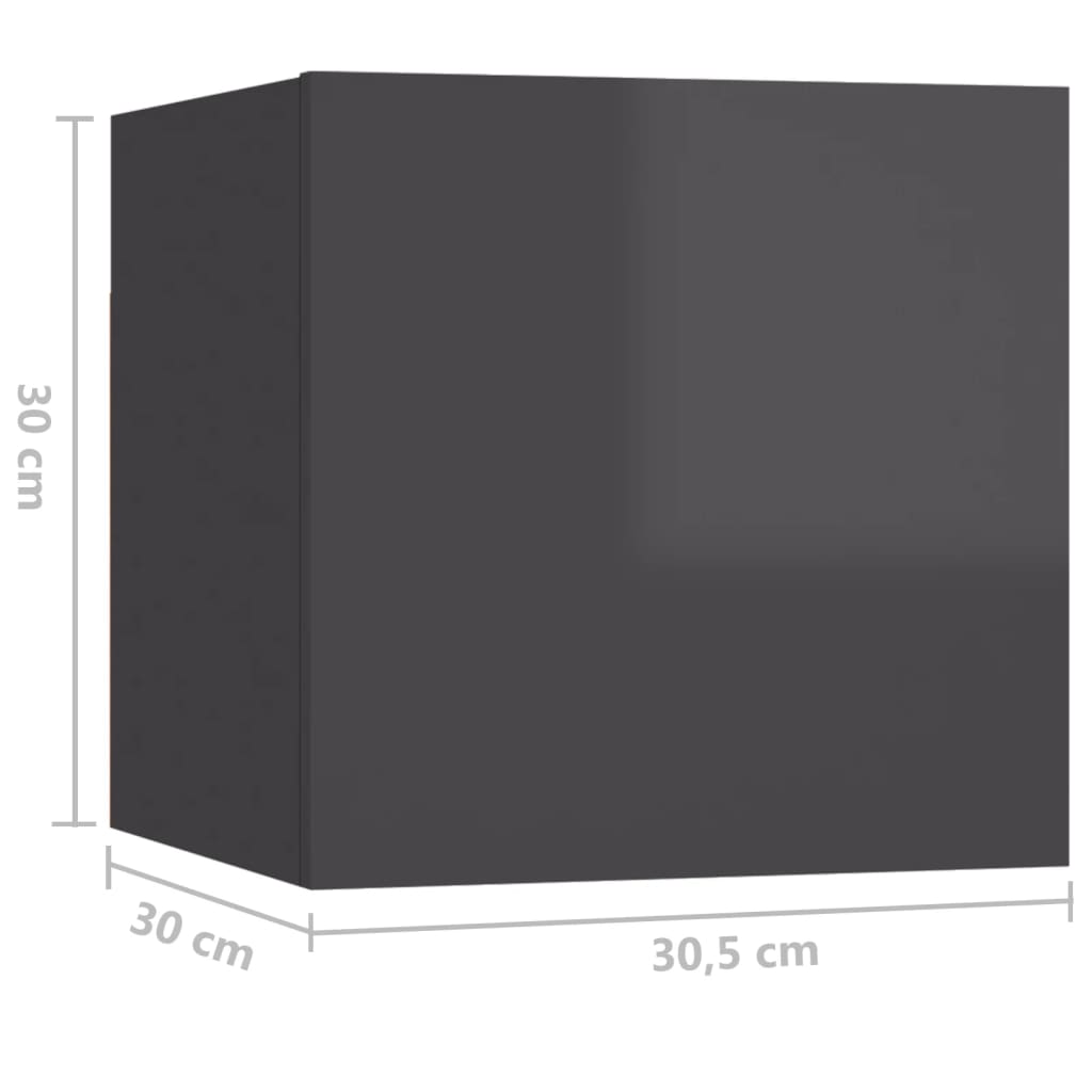 Nástěnné TV skříňky 8 ks šedé s vysokým leskem 30,5x30x30 cm