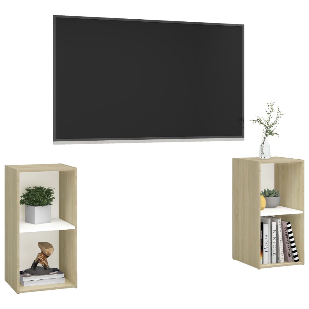 TV skříňky 2 ks bílé a dub sonoma 72x35x36,5cm kompozitní dřevo