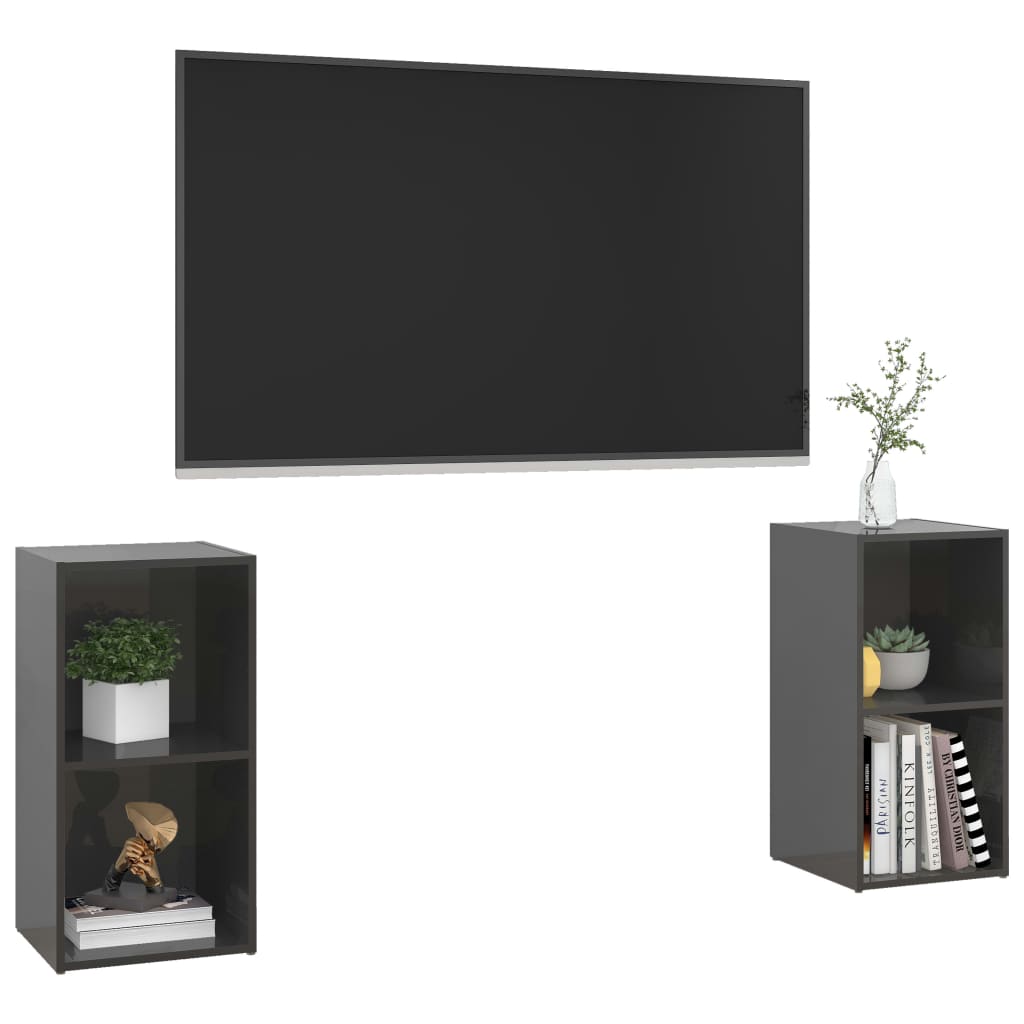 TV skříňky 2 ks šedé vysoký lesk 72x35x36,5 cm kompozitní dřevo