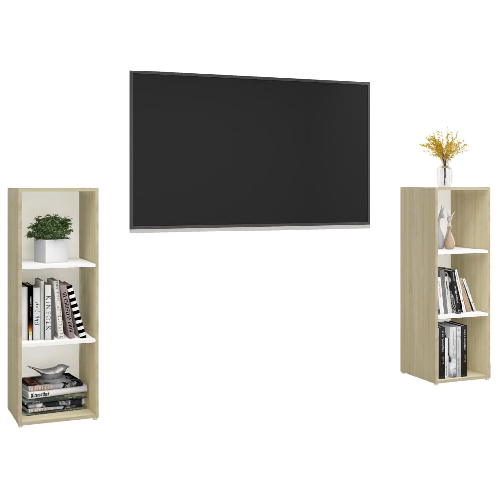 TV skříňky 2 ks bílé a dub sonoma 107x35x37 cm kompozitní dřevo