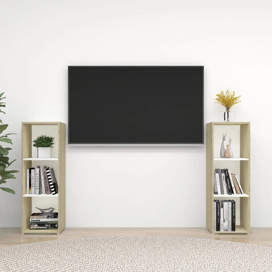 TV skříňky 2 ks bílé a dub sonoma 107x35x37 cm kompozitní dřevo