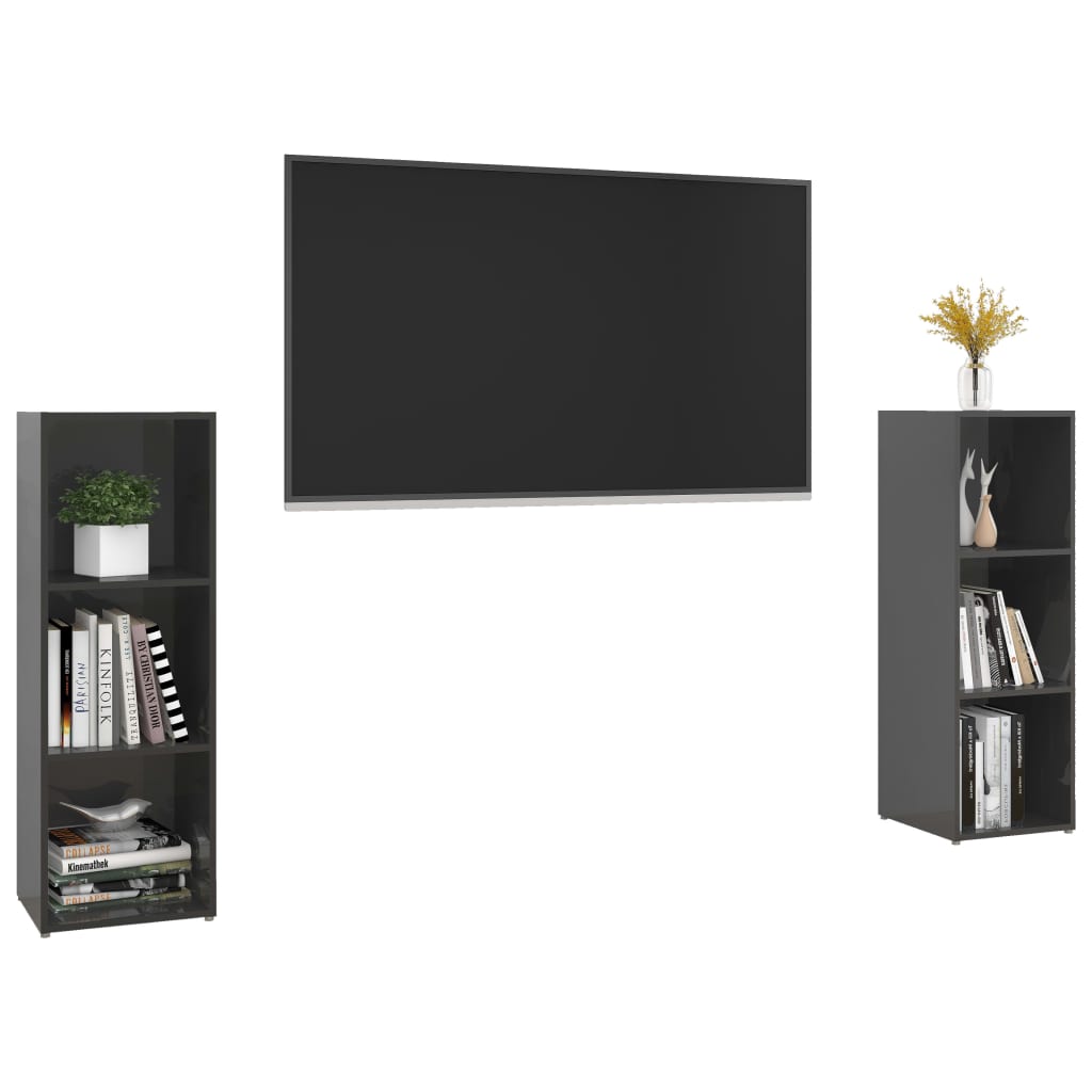 TV skříňky 2 ks šedé vysoký lesk 107x35x37 cm kompozitní dřevo