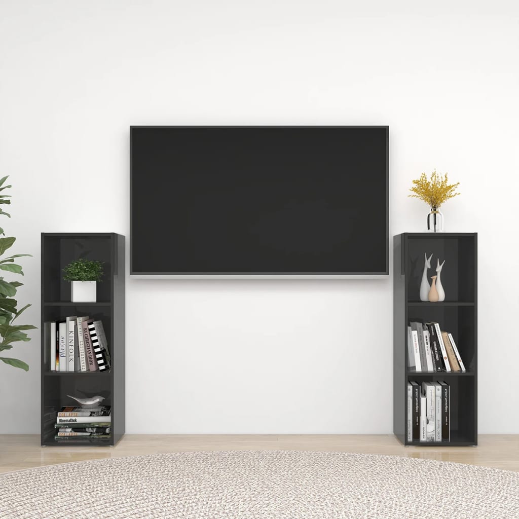 TV skříňky 2 ks šedé vysoký lesk 107x35x37 cm kompozitní dřevo