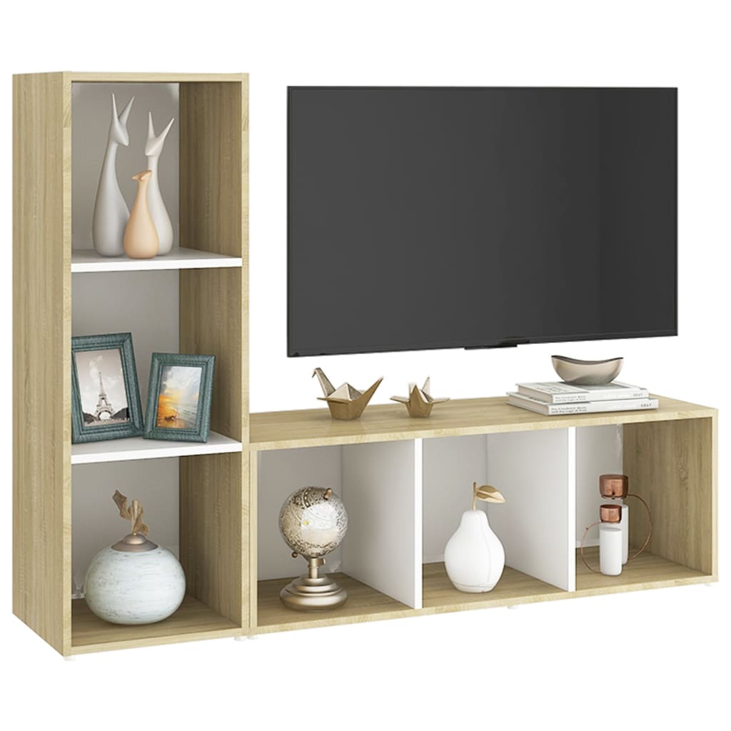 TV skříňky 2 ks bílé a dub sonoma 107x35x37 cm kompozitní dřevo