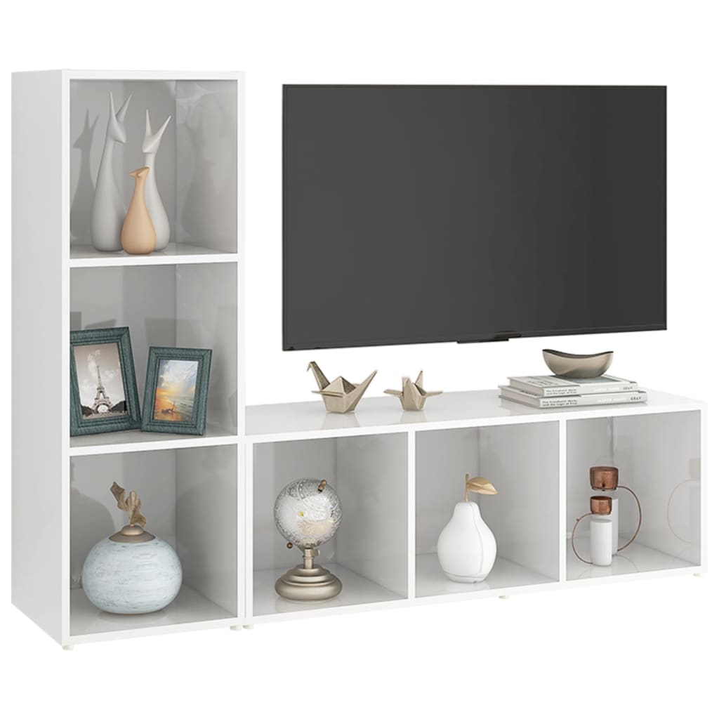 TV skříňky 2 ks bílé s vysokým leskem 107x35x37 cm dřevotříska