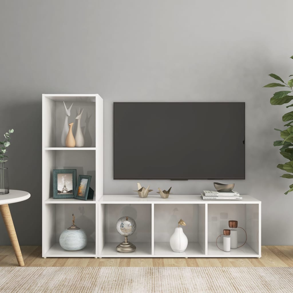 TV skříňky 2 ks bílé s vysokým leskem 107x35x37 cm dřevotříska