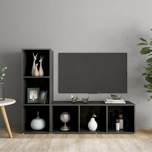 TV skříňky 2 ks šedé vysoký lesk 107x35x37 cm kompozitní dřevo