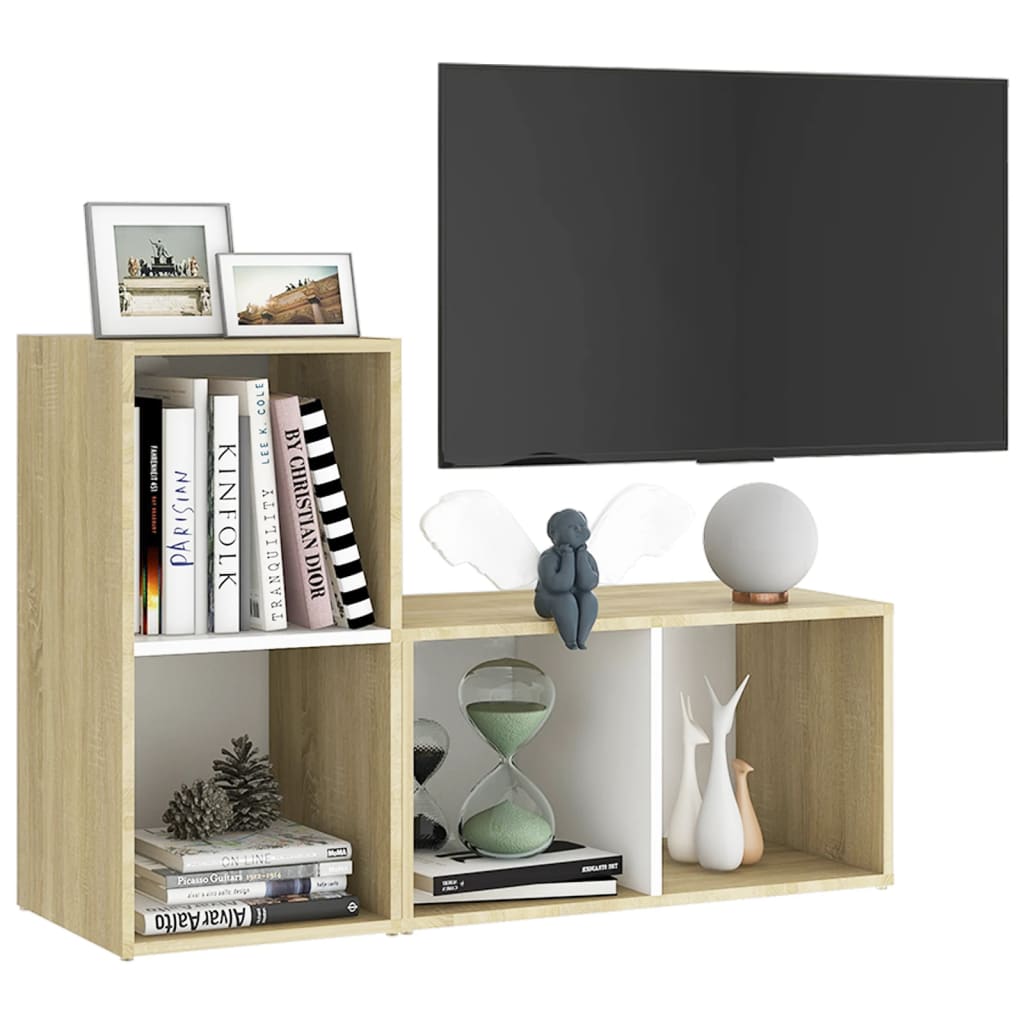 TV skříňky 2 ks bílé a dub sonoma 72x35x36,5cm kompozitní dřevo