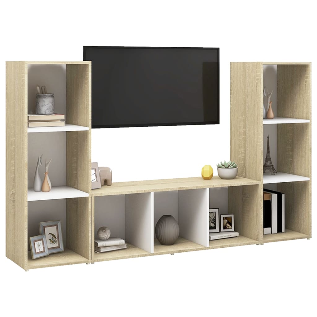 TV skříňky 3 ks bílé a dub sonoma 107x35x37 cm kompozitní dřevo