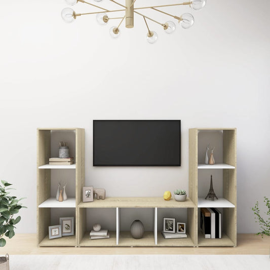 TV skříňky 3 ks bílé a dub sonoma 107x35x37 cm kompozitní dřevo