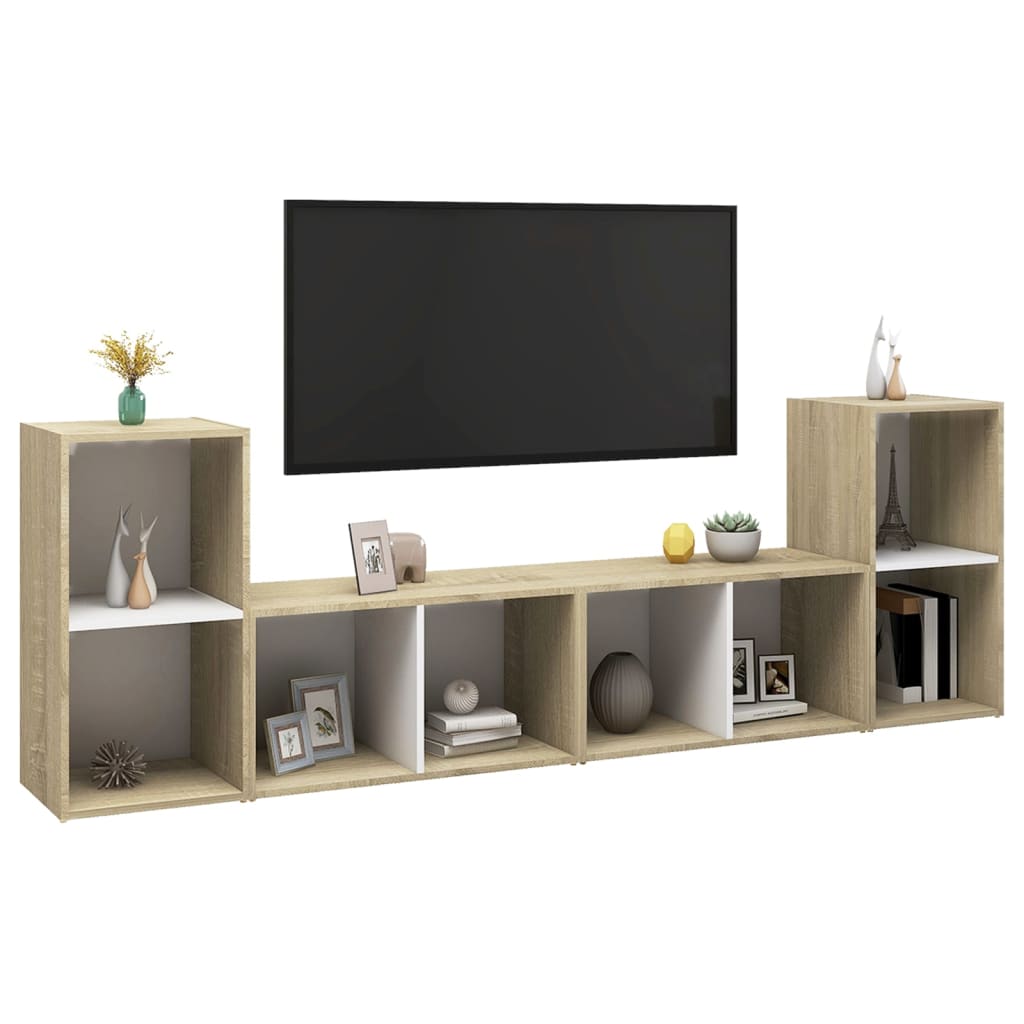 TV skříňky 4 ks bílé a dub sonoma 72x35x36,5cm kompozitní dřevo