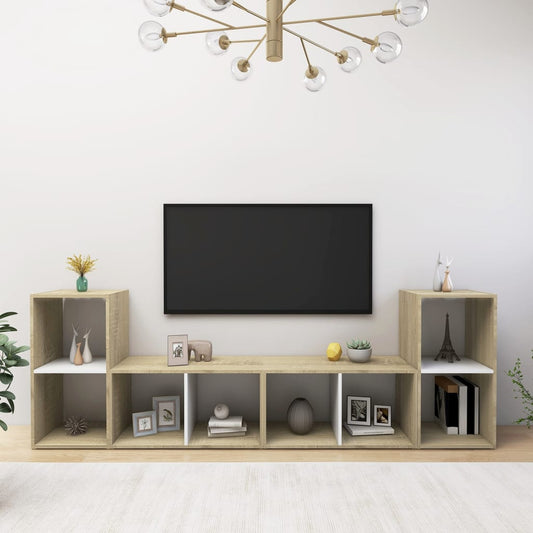 TV skříňky 4 ks bílé a dub sonoma 72x35x36,5cm kompozitní dřevo