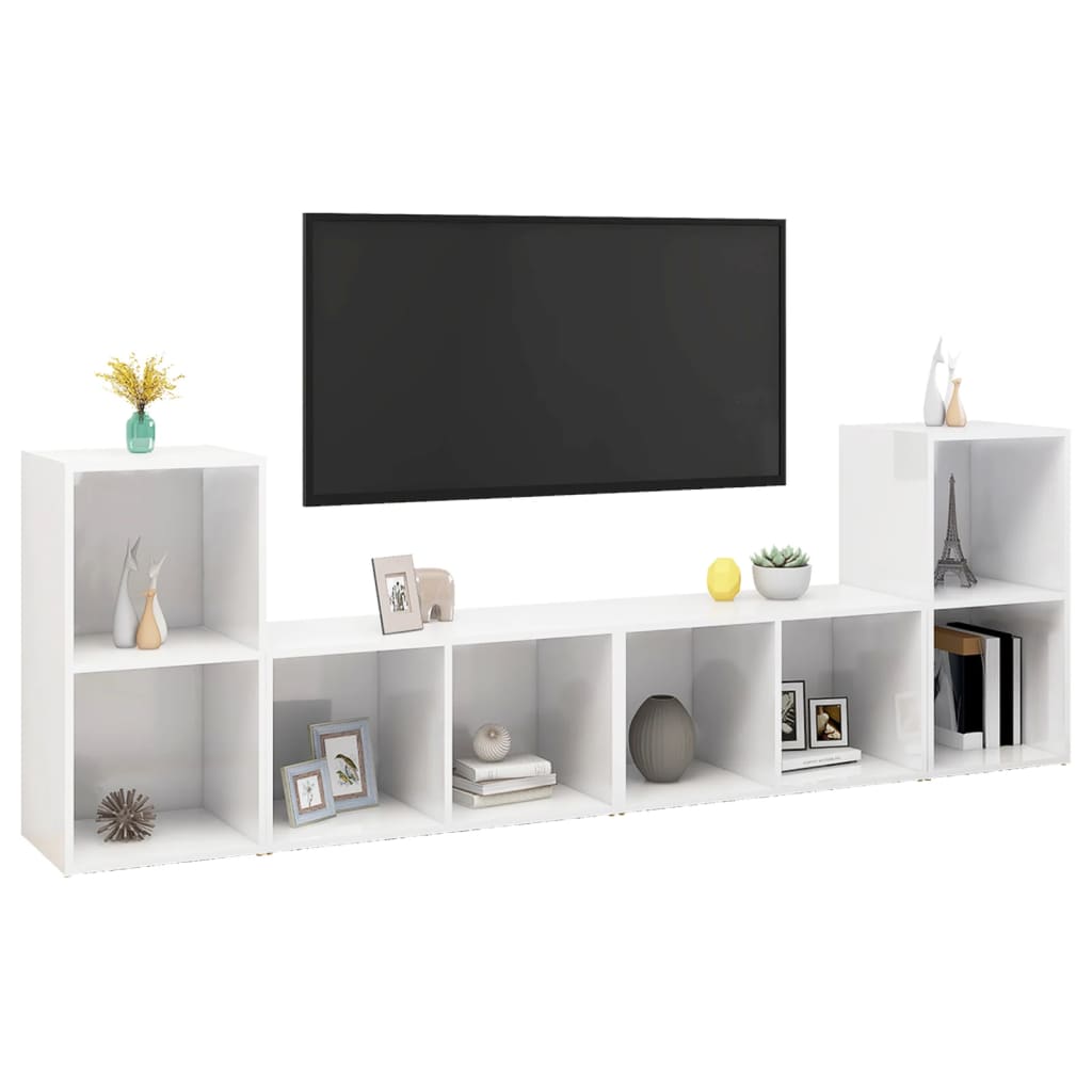 TV skříňky 4 ks bílé vysoký lesk 72x35x36,5 cm kompozitní dřevo