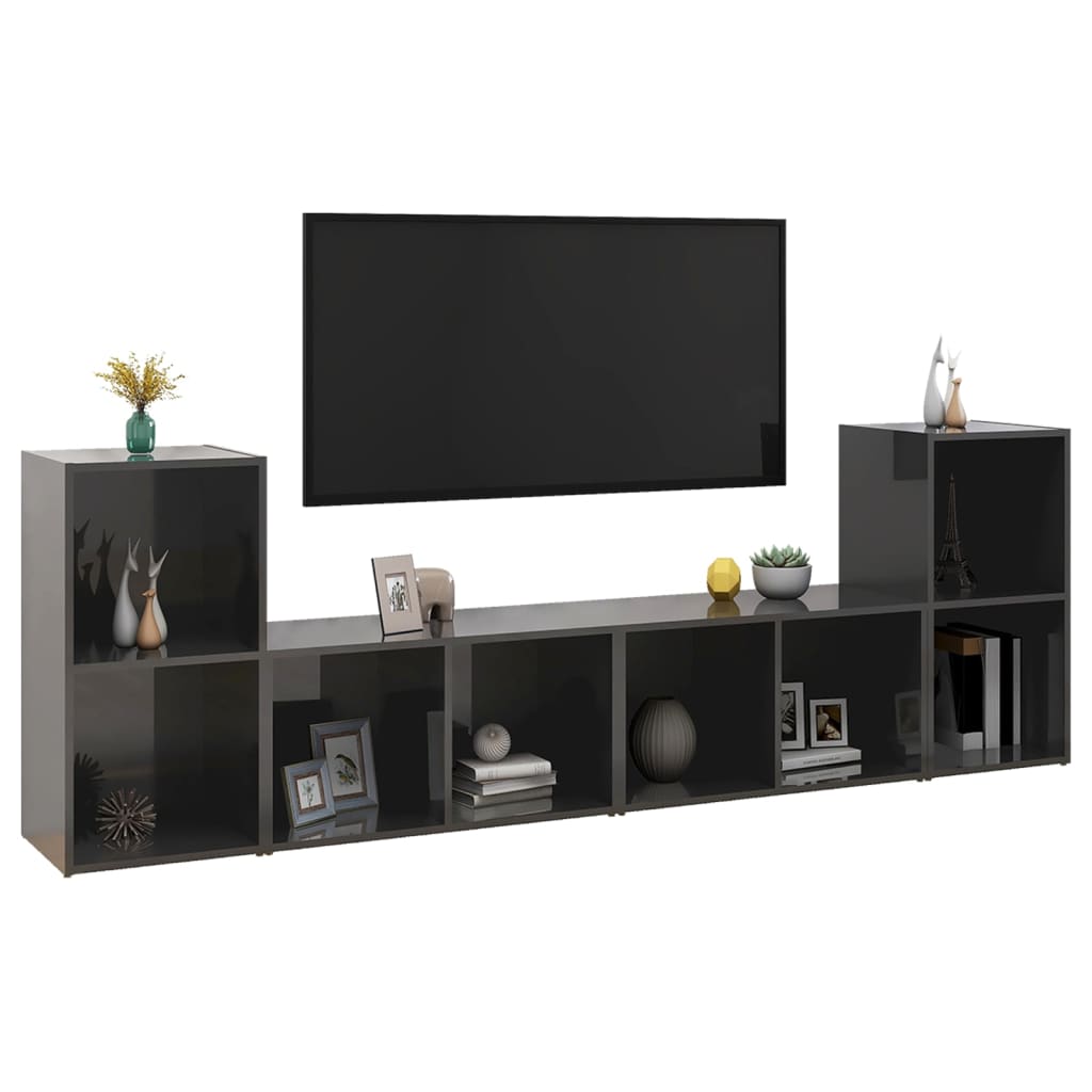 TV skříňky 4 ks šedé vysoký lesk 72x35x36,5 cm kompozitní dřevo