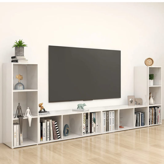 TV skříňky 4 ks bílé s vysokým leskem 107x35x37 cm dřevotříska