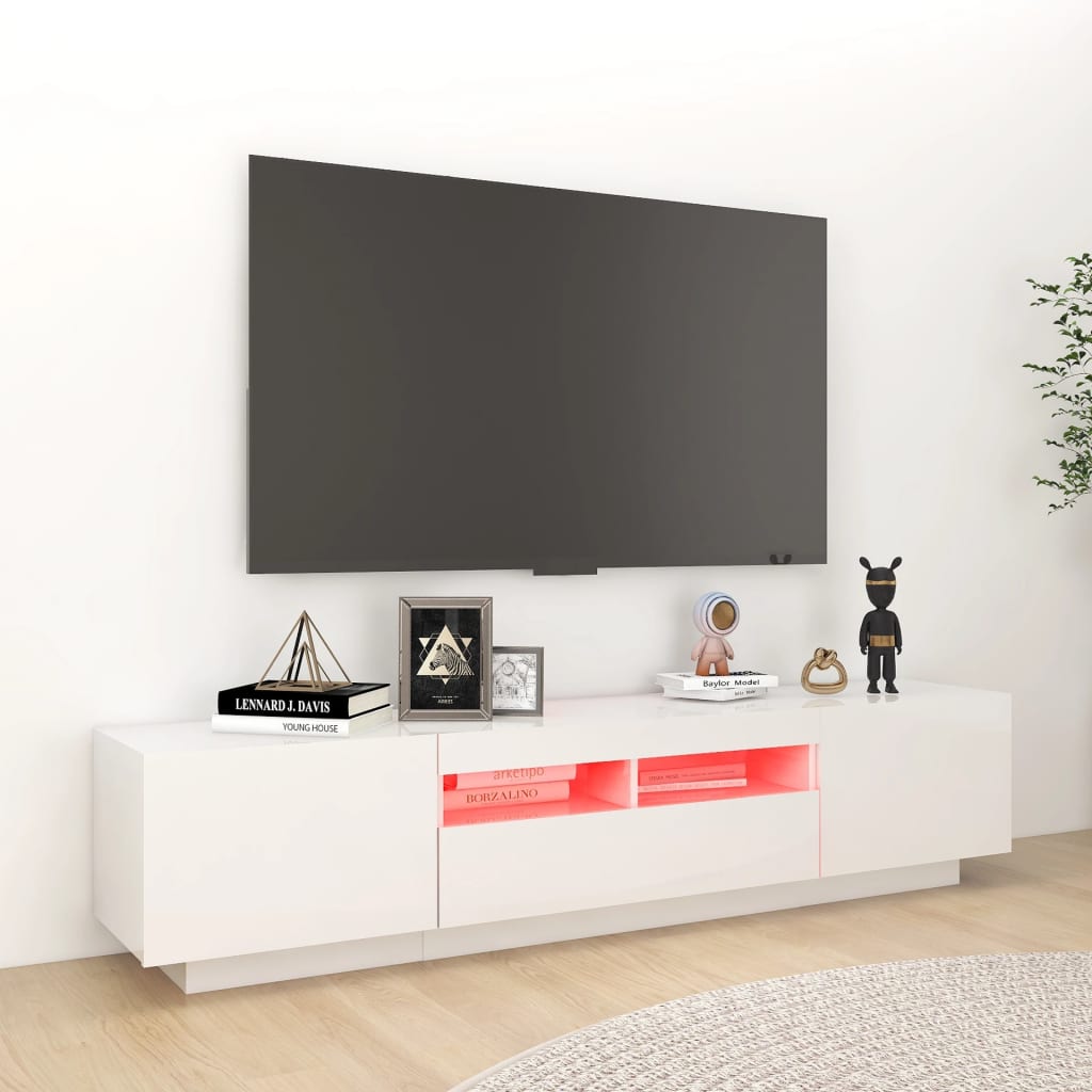 TV skříňka s LED osvětlením bílá s vysokým leskem 180x35x40 cm