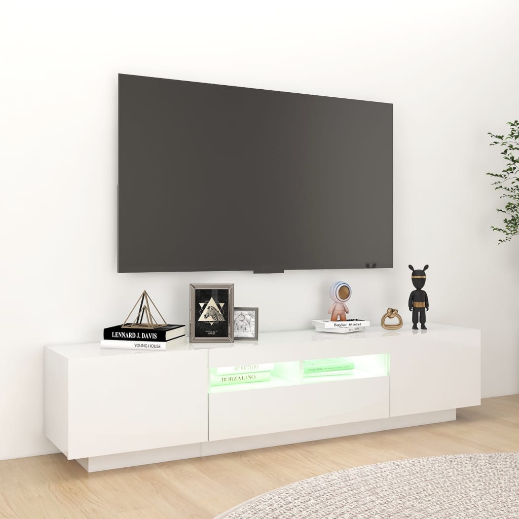 TV skříňka s LED osvětlením bílá s vysokým leskem 180x35x40 cm