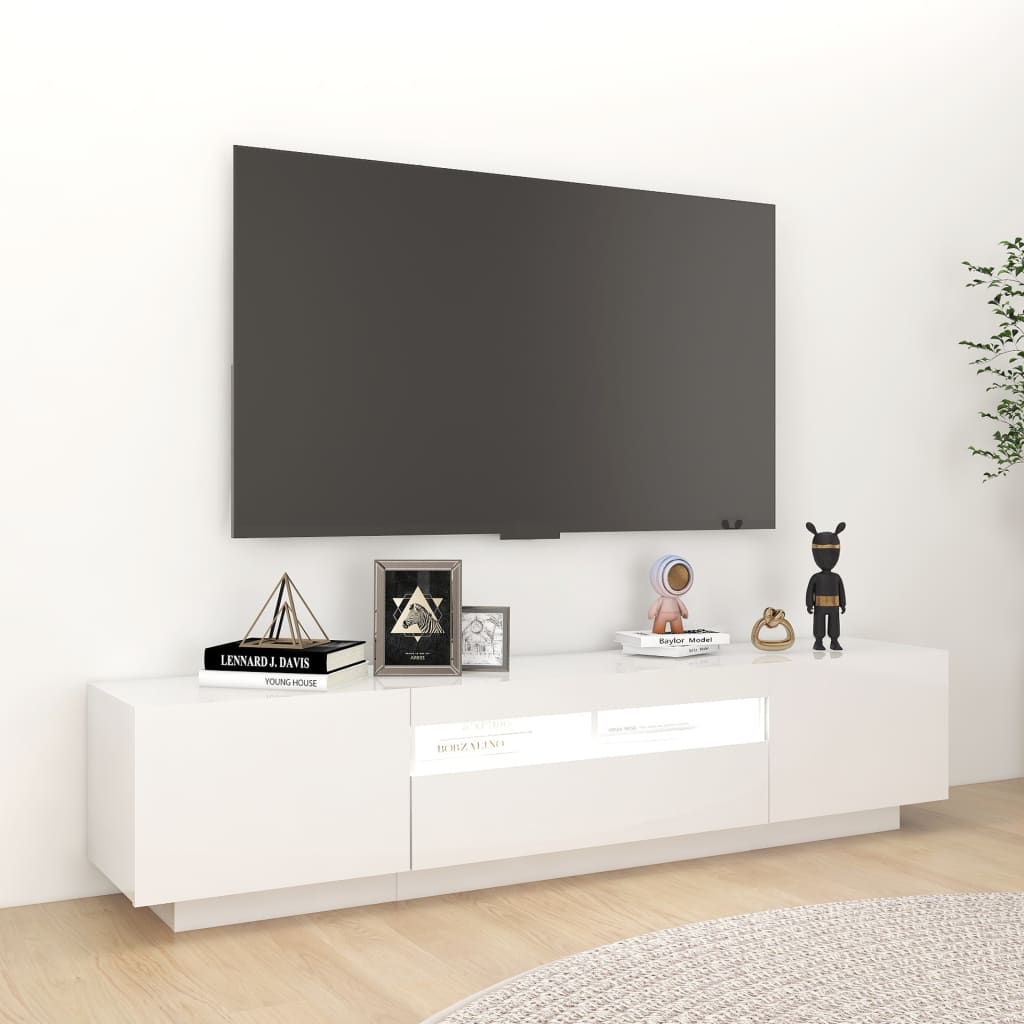 TV skříňka s LED osvětlením bílá s vysokým leskem 180x35x40 cm