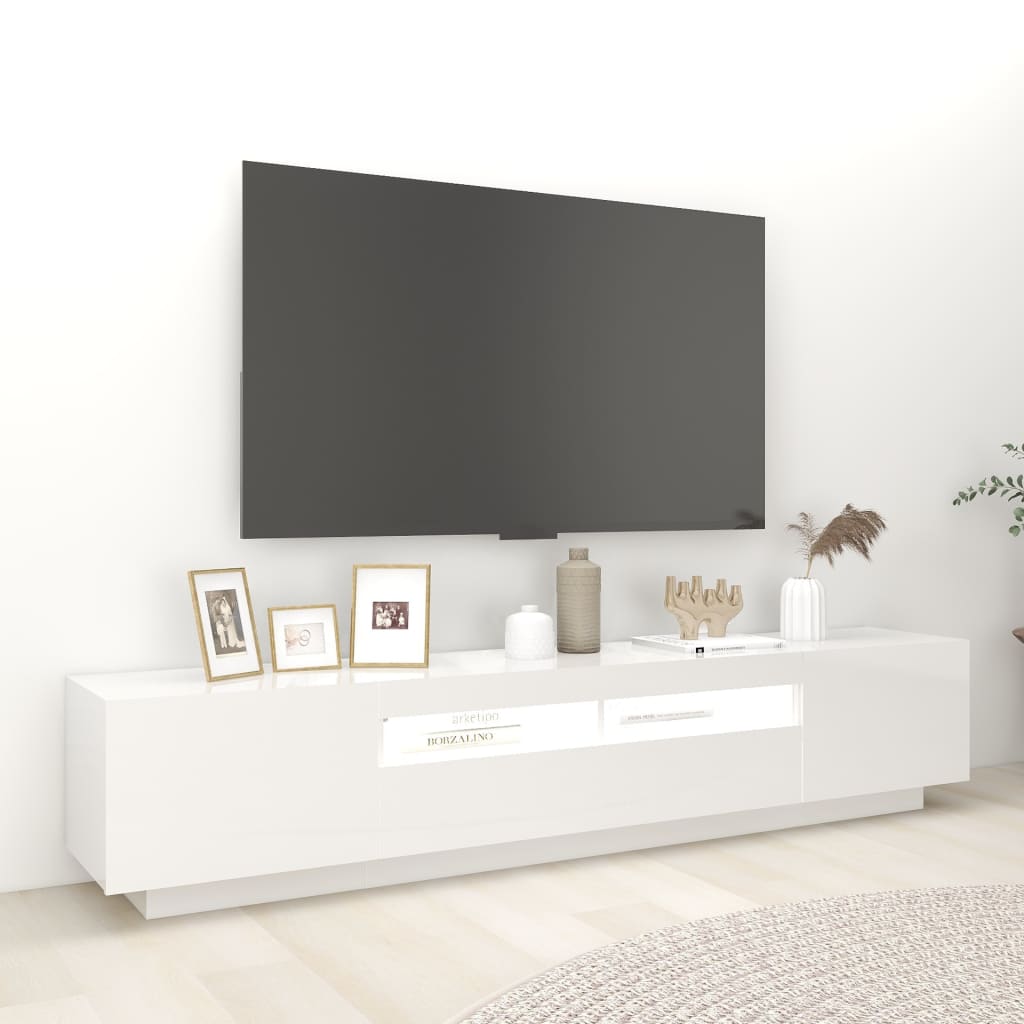 TV skříňka s LED osvětlením bílá s vysokým leskem 200x35x40 cm