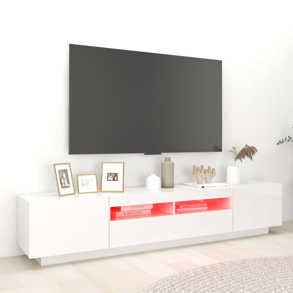 TV skříňka s LED osvětlením bílá s vysokým leskem 200x35x40 cm