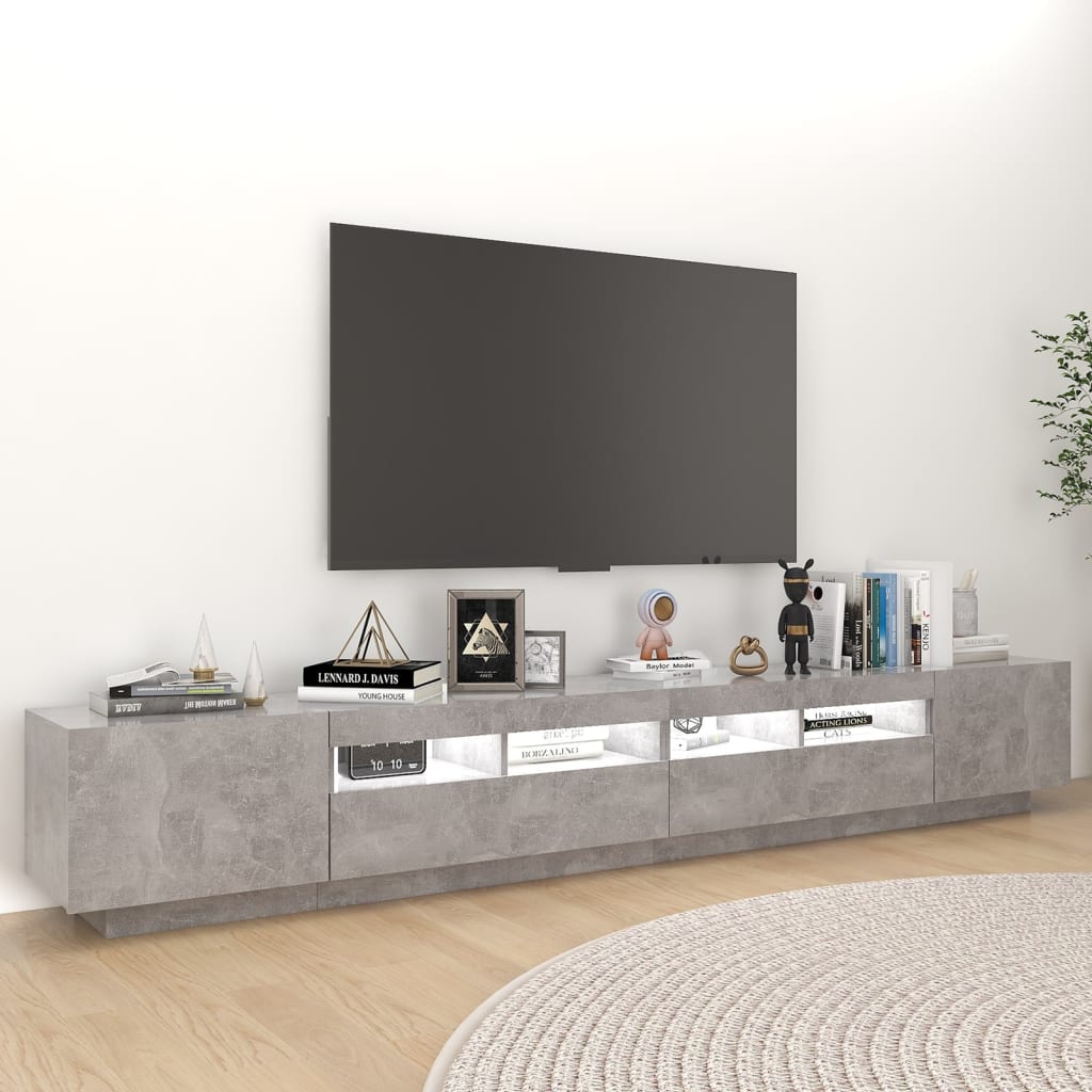 TV skříňka s LED osvětlením betonově šedá 260 x 35 x 40 cm