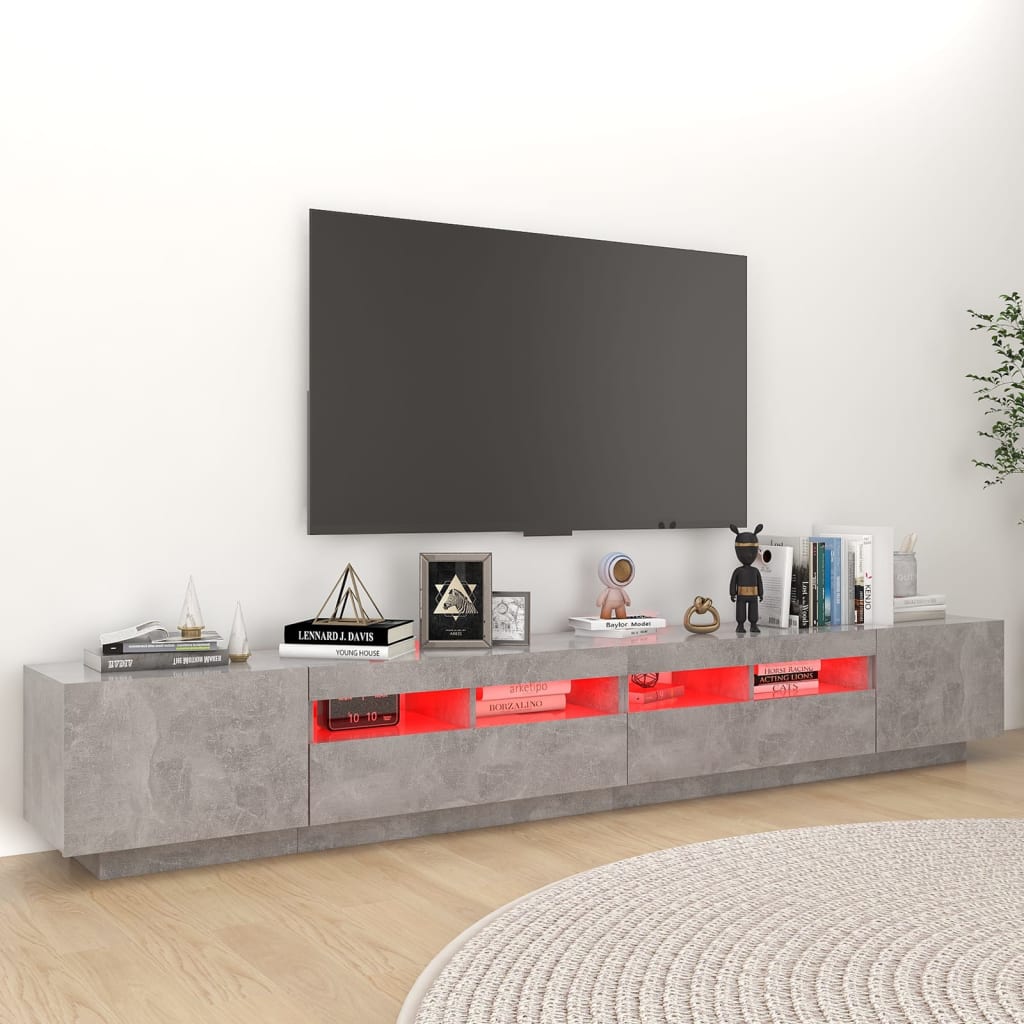 TV skříňka s LED osvětlením betonově šedá 260 x 35 x 40 cm