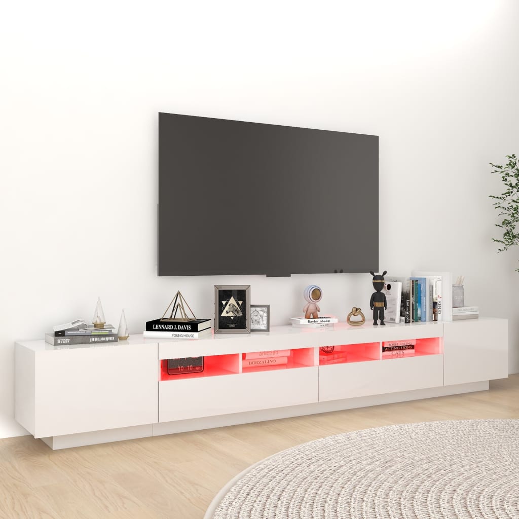 TV skříňka s LED osvětlením bílá s vysokým leskem 260x35x40 cm