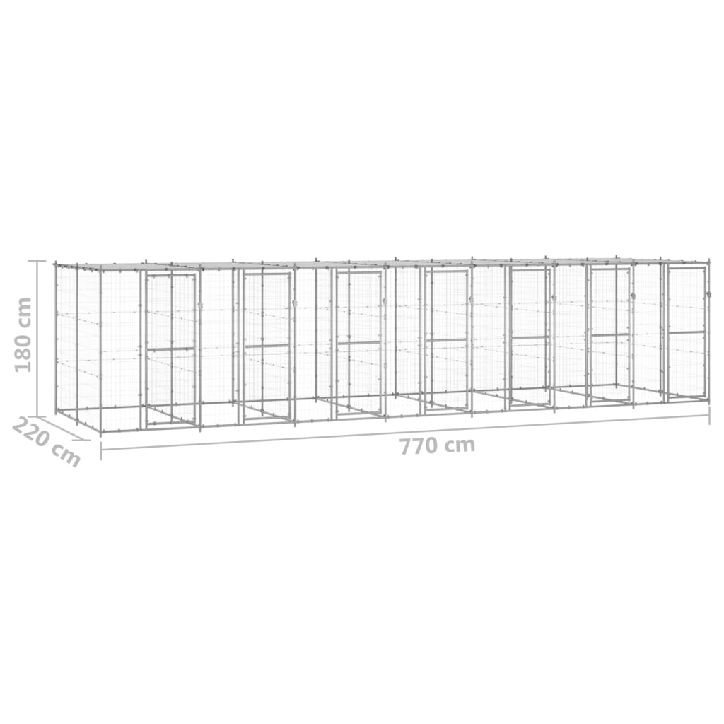 Venkovní psí kotec se střechou pozinkovaná ocel 16,94 m²