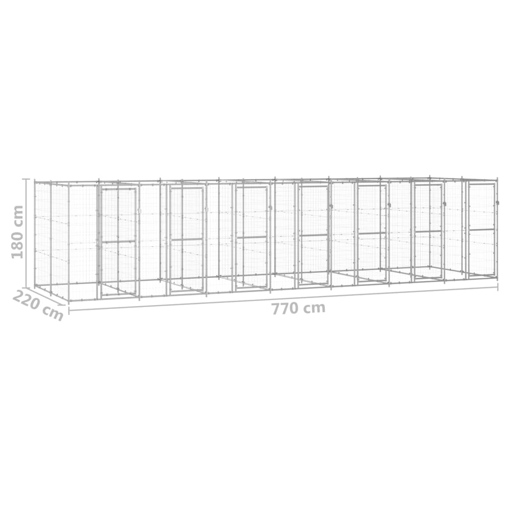 Venkovní psí kotec pozinkovaná ocel 16,94 m²