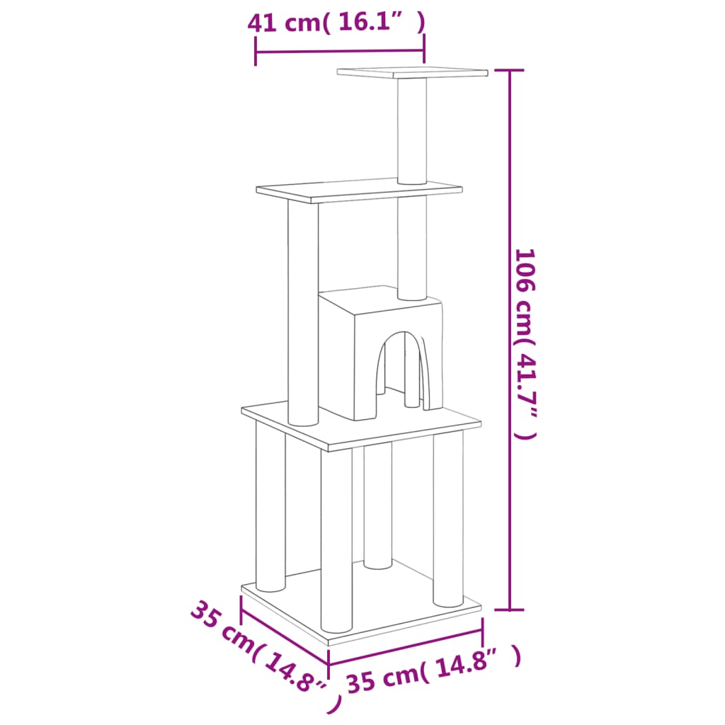 Škrabadlo pro kočky se sisalovými sloupky krémové 105 cm