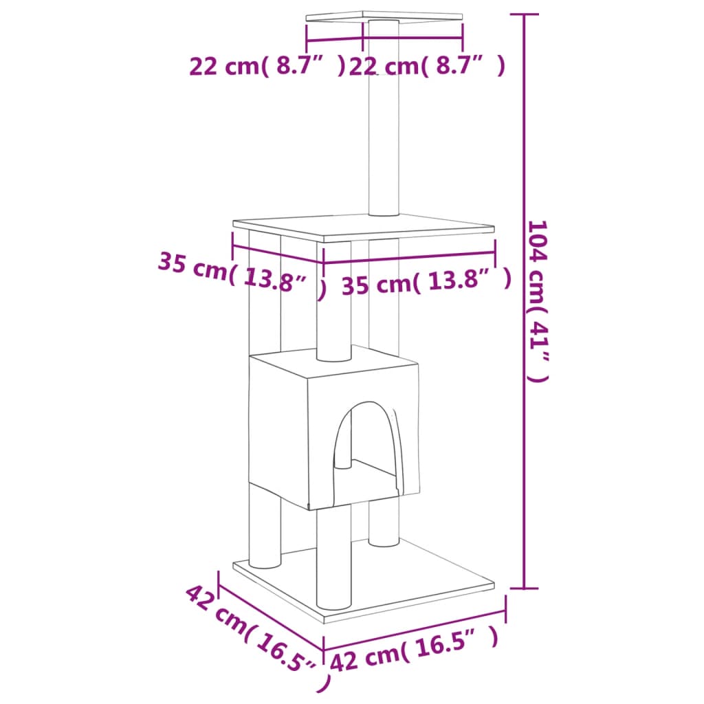 Škrabadlo pro kočky se sisalovými sloupky tmavě šedé 104 cm