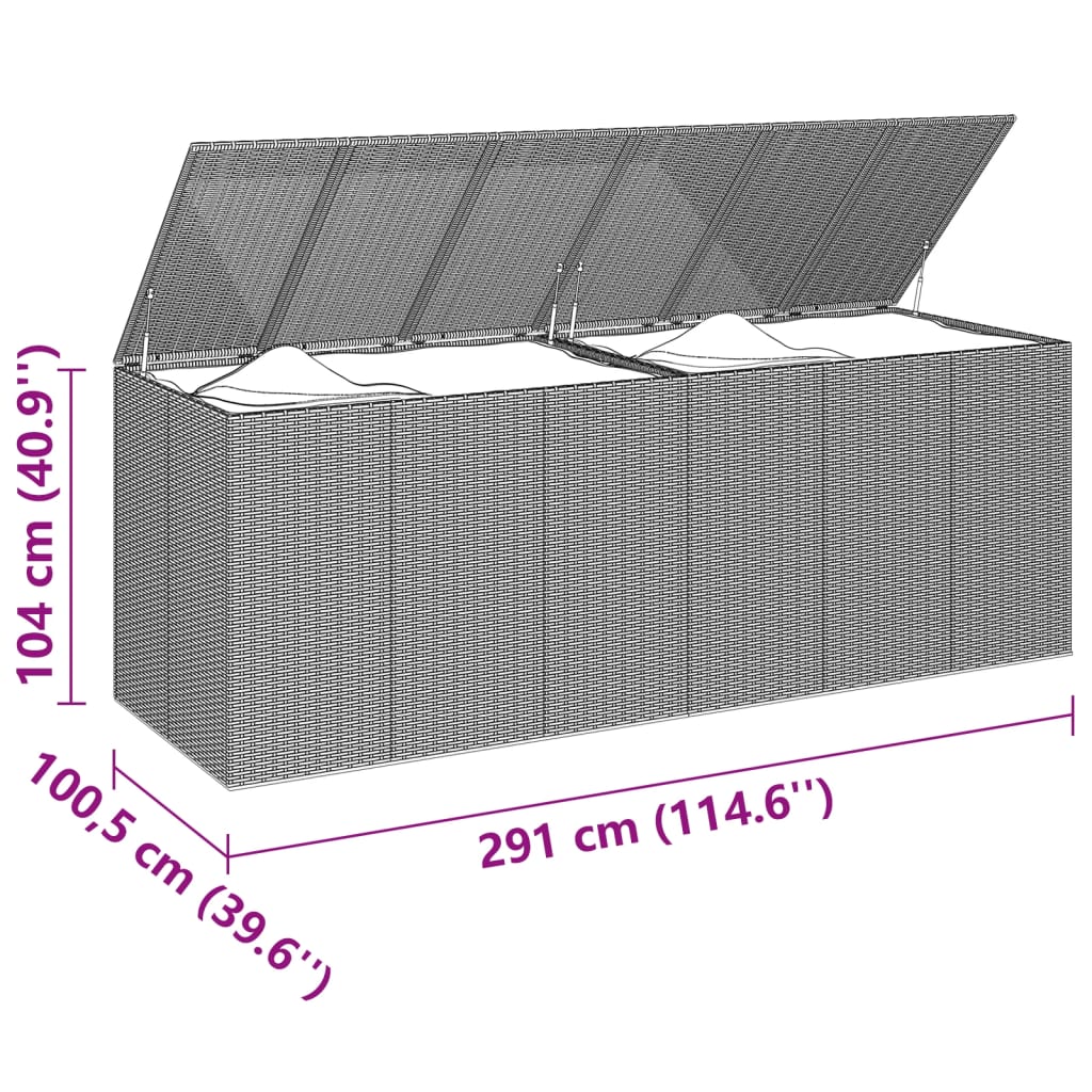 Zahradní úložný box PE ratan 291 x 100,5 x 104 cm černý