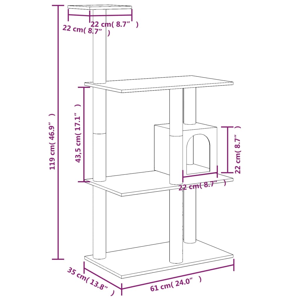 Škrabadlo pro kočky se sisalovými sloupky světle šedé 119 cm