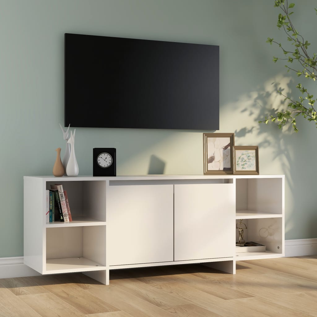 TV stolek bílý s vysokým leskem 130 x 35 x 50 cm dřevotříska