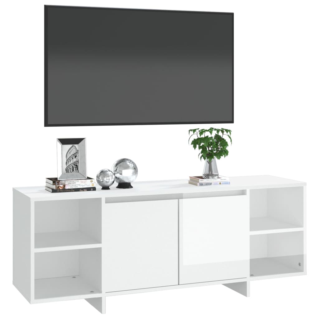 TV stolek bílý s vysokým leskem 130 x 35 x 50 cm dřevotříska