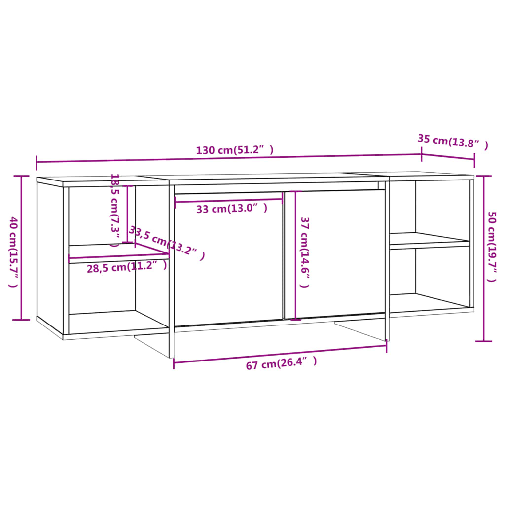 TV stolek bílý s vysokým leskem 130 x 35 x 50 cm dřevotříska