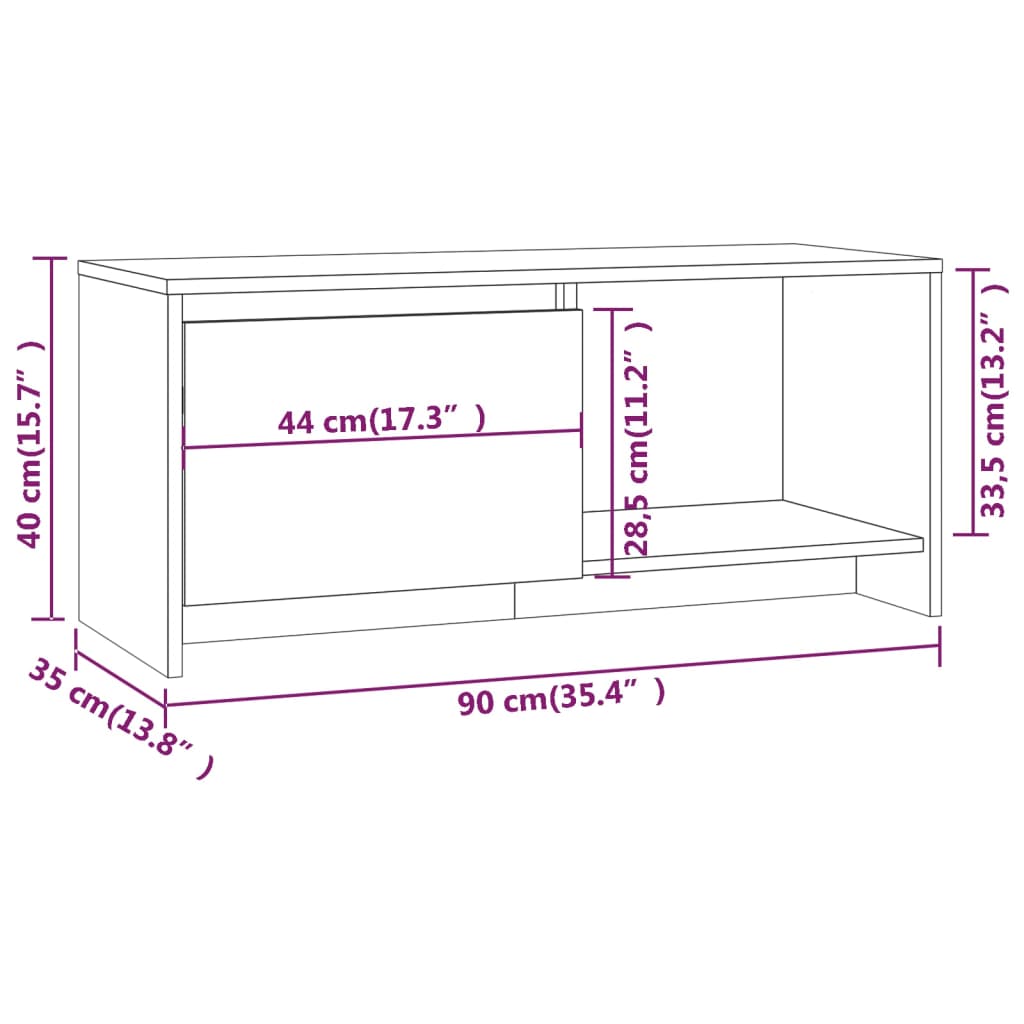 TV skříňka bílá 90 x 35 x 40 cm dřevotříska