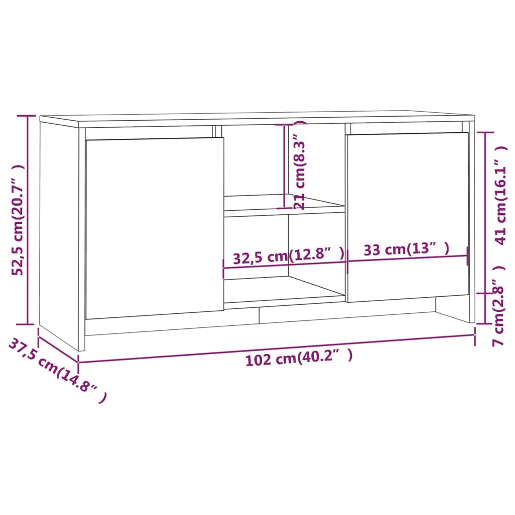 TV skříňka bílá s vysokým leskem 102x37,5x52,5 cm dřevotříska