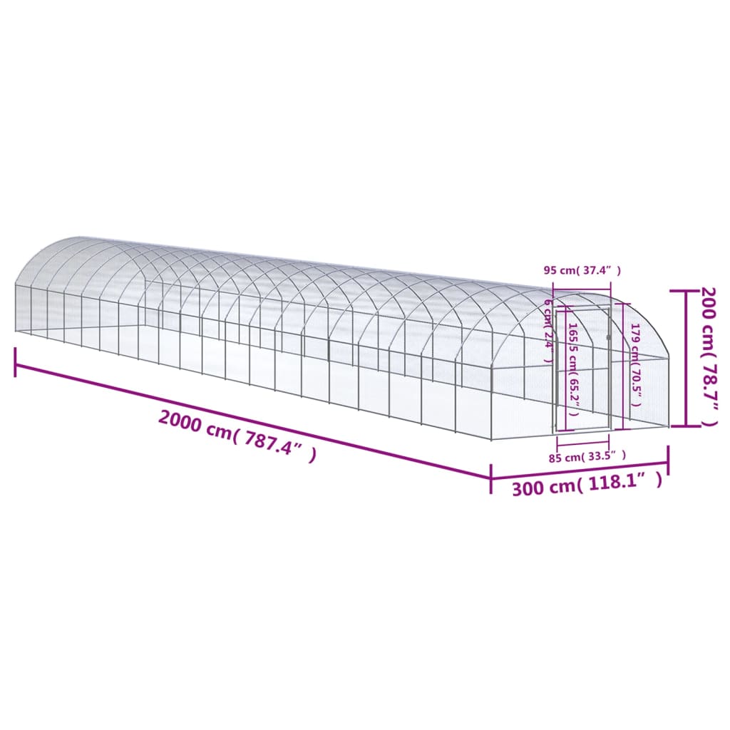 Venkovní klec pro kuřata 3 x 20 x 2 m pozinkovaná ocel