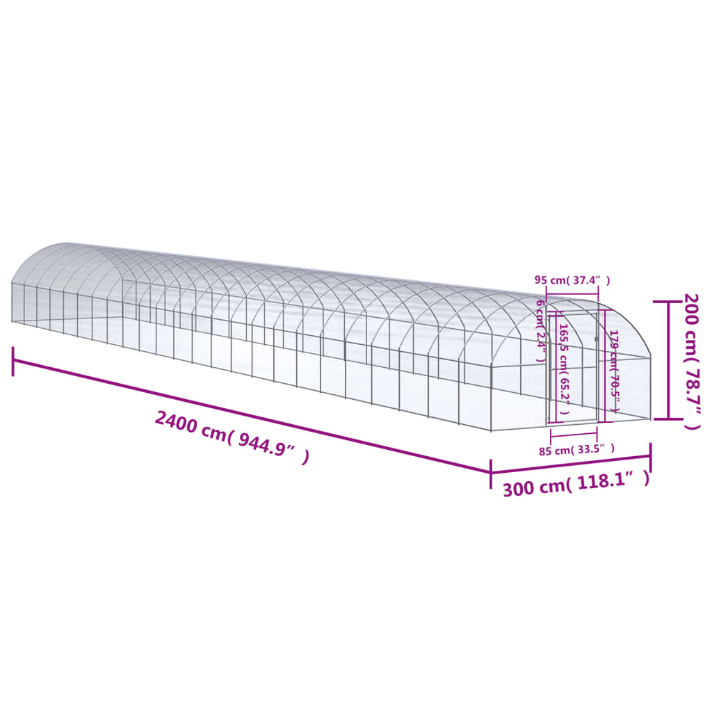 Venkovní klec pro kuřata 3 x 24 x 2 m pozinkovaná ocel