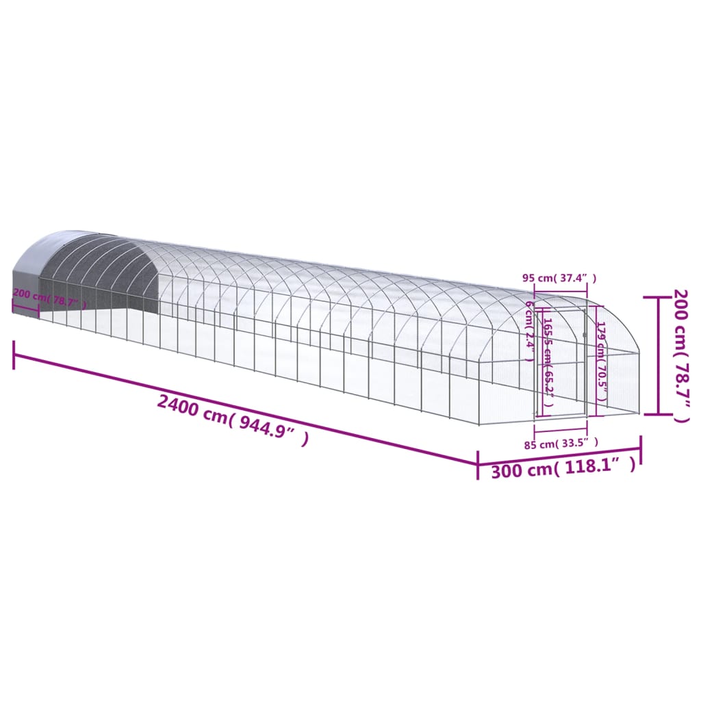 Venkovní klec pro kuřata 3 x 24 x 2 m pozinkovaná ocel